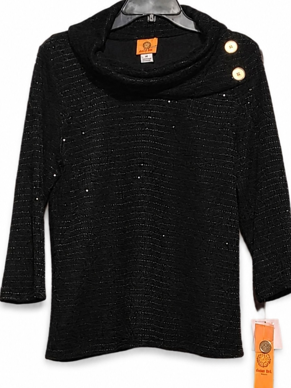 Ruby Rd. Women's Sz Medium Black Cowl Neck Sweater with Decorative Buttons